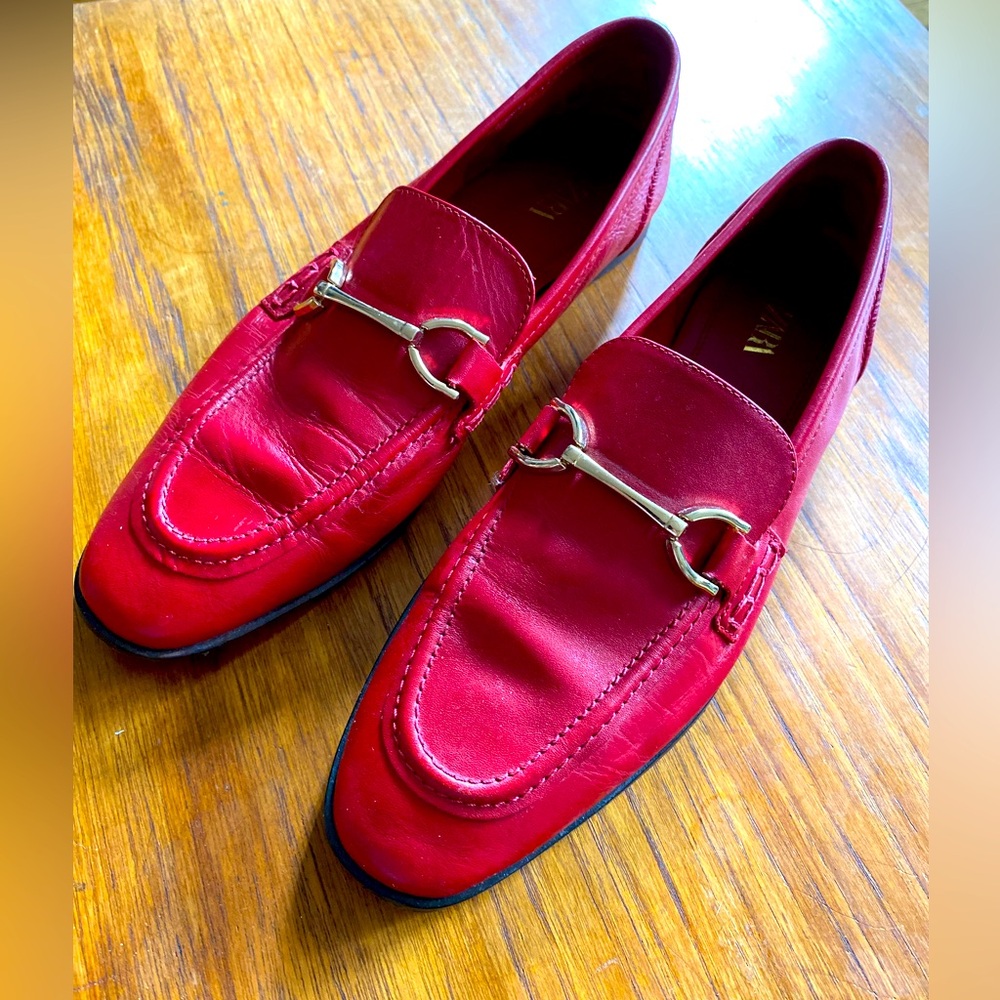Zara red leather loafers, size 8.5 (39)